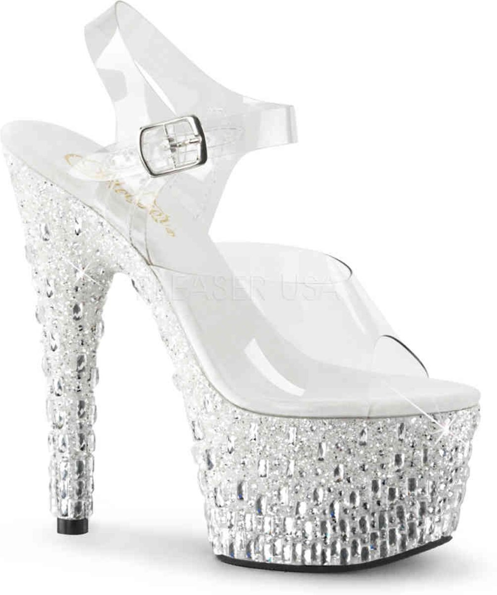 EU 36 = US 6 | ADORE-708MR-5 | 7 Heel, 2 3/4 PF Ankle Strap Sandal w/Glitter & Stones